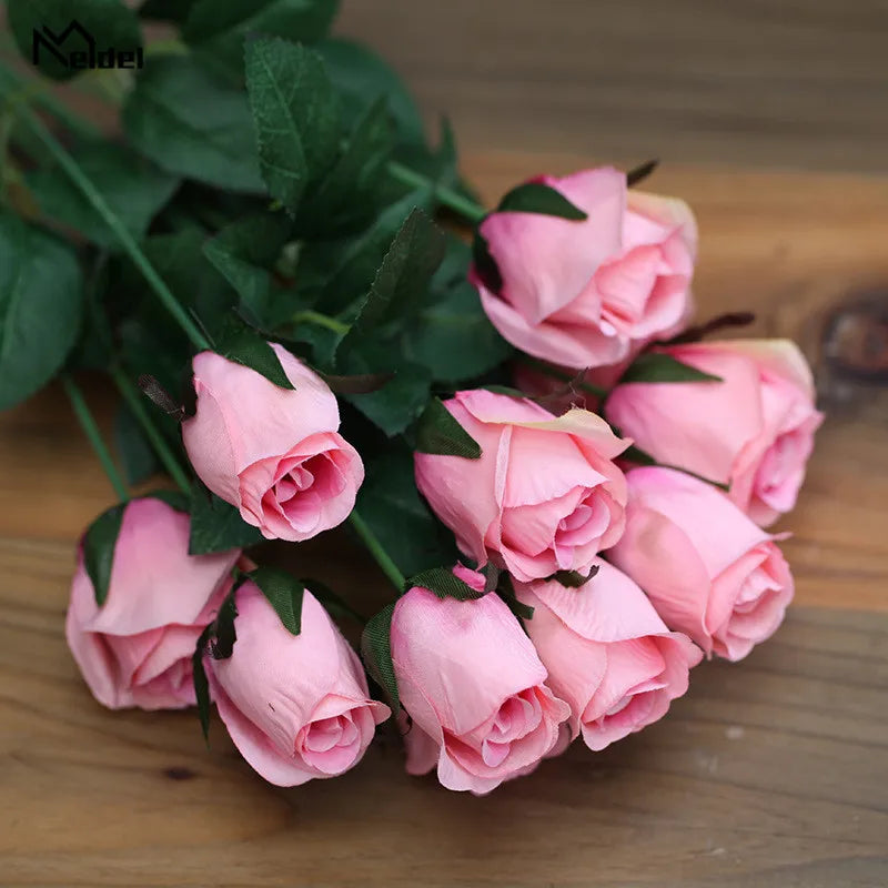 12 Heads Elegant Romantic Faux Roses Flowers Bunch Simulation Silk Flowers Bridal Hand Bouquet Home Party Wedding Decor Rose Floral