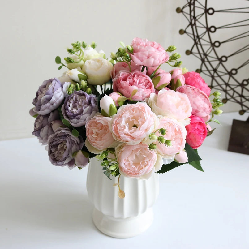 1 Bundle Silk Peony Bouquet Home Decoration Accessories Wedding Party Pompons Artificial Roses Flowers