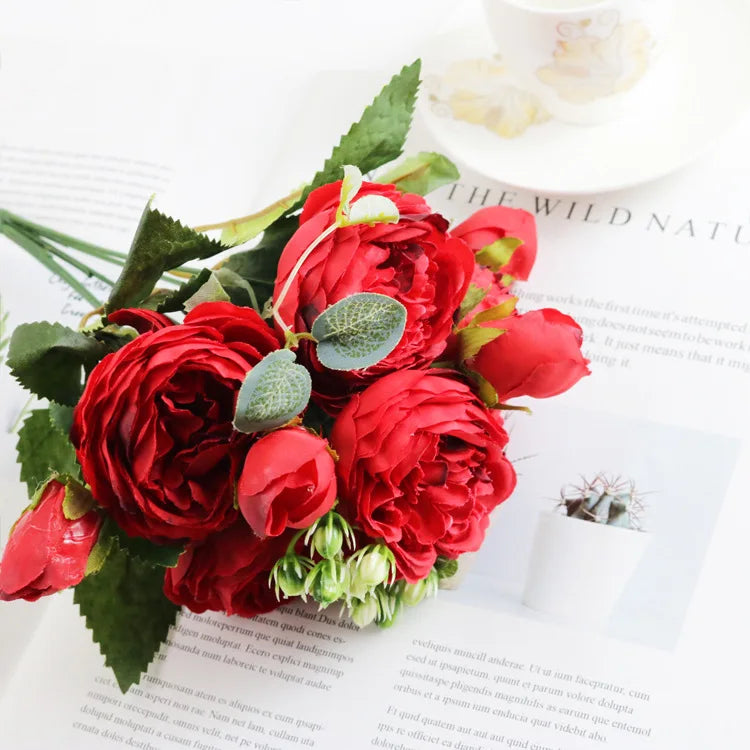 1 Bundle Silk Peony Bouquet Home Decoration Accessories Wedding Party Pompons Artificial Roses Flowers