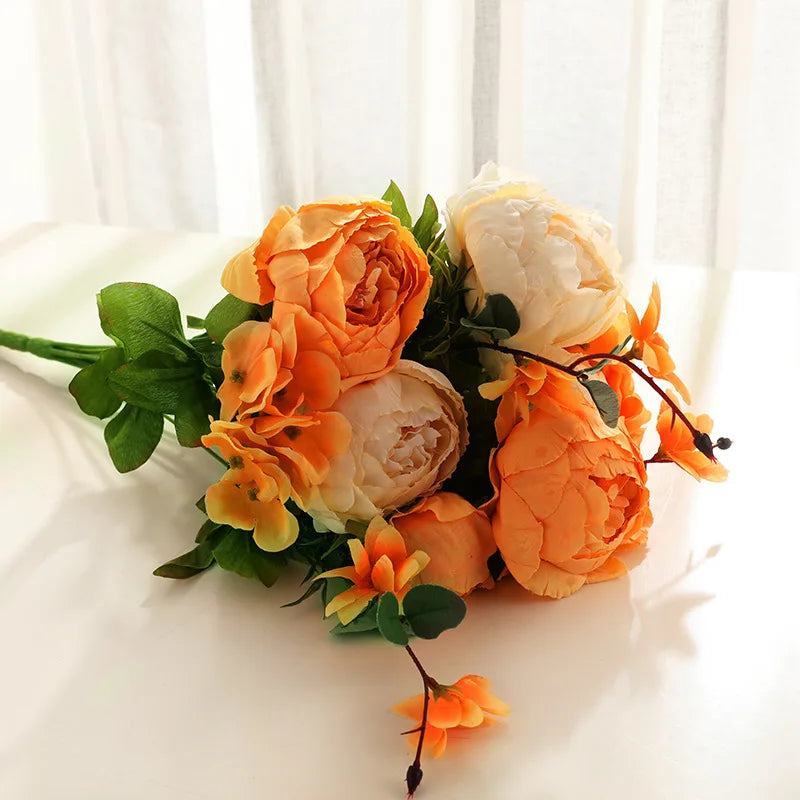 1Bunch European Crafted Peony Flowers Big Bouquet Silk Flowers Wedding Party Home Decoration Wreath DIY Scrapbooking