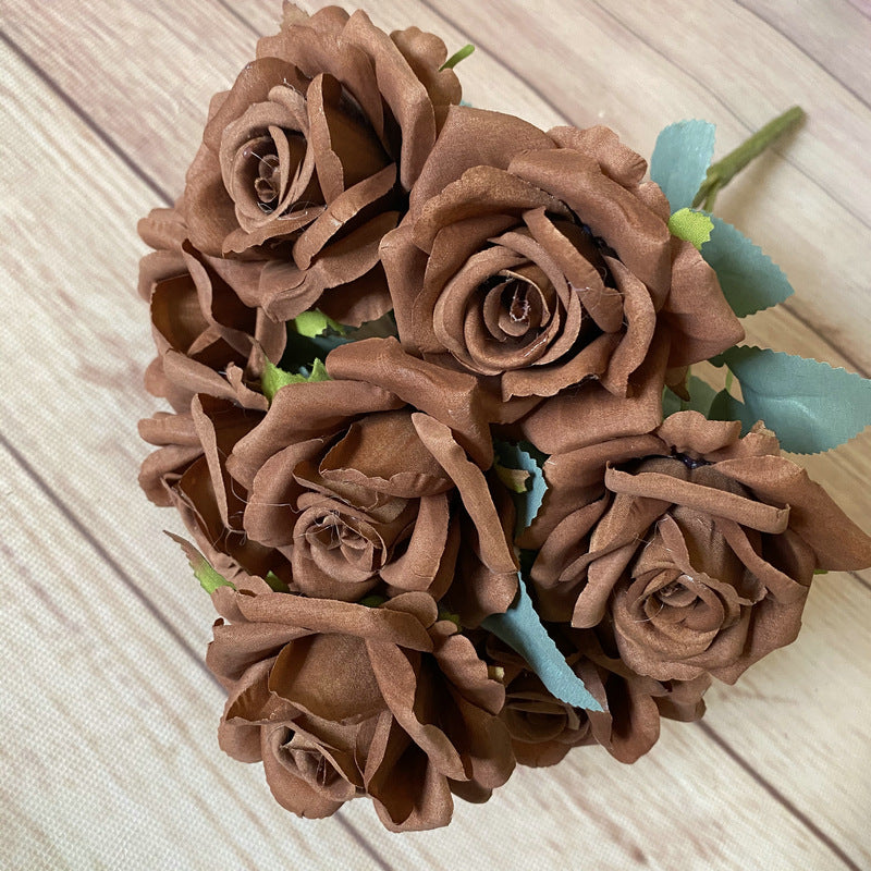 9roses/bunch Aritificial rose small rose living room decoration simulated dry flower dining table flower home decoration