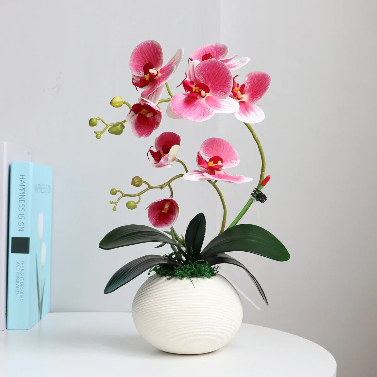 Real Touch White Orchid Artificial Flowers with Vase for Home Bathroom Decor Indoor Christmas Decorations