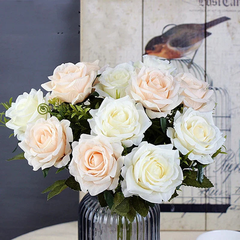 High-quality Silk Rose Artificial Flowers for Home Decor, Wedding Decoration, Big and Realistic.