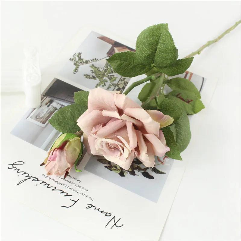 Single Rose Silk Flower Stem with Real Touch Rose Flowers Home Wedding Decoration Table