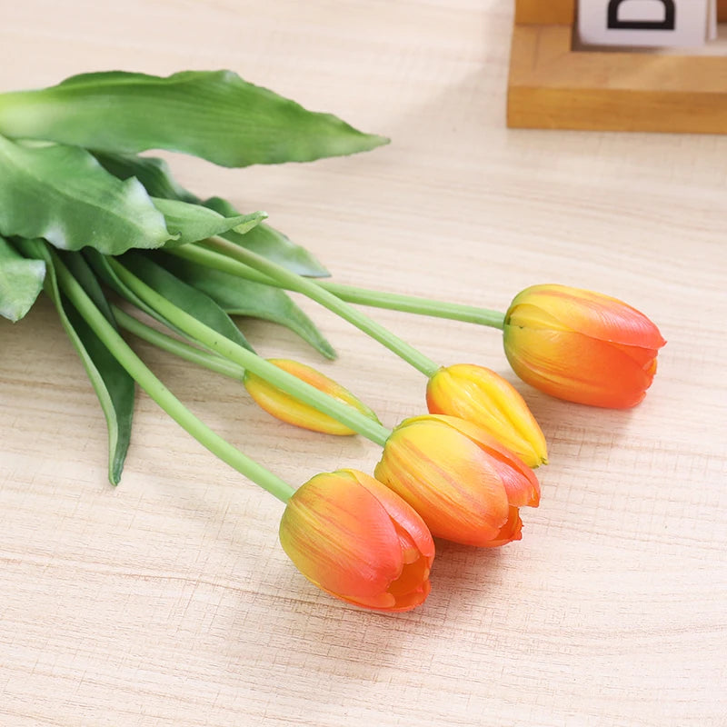 5pcs Artificial Tulips Flowers Real Touch Pink High Quality Luxury Silicone Fake Flower Home Room Wedding Decoration Bride Bouqu