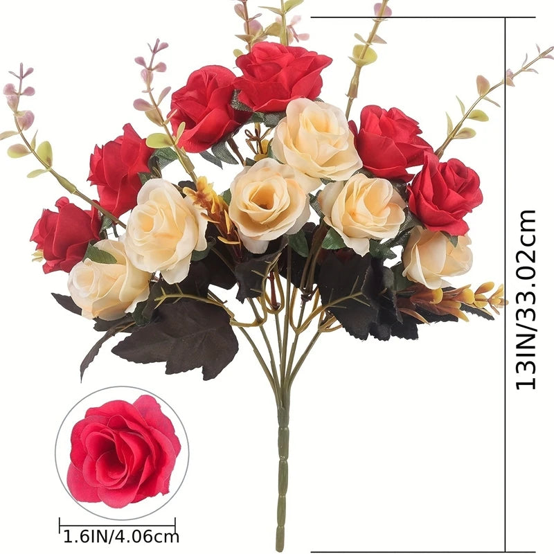 Rose Artificial Flowers 12Heads 33cm Hand Crafted Flowers For Home Room Decor Wedding Marriage Decoration DIY Craft Garland Accessories