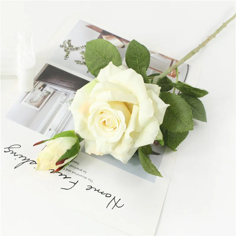 Single Rose Silk Flower Stem with Real Touch Rose Flowers Home Wedding Decoration Table