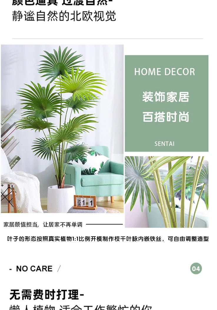 Large Artificial Palm Tree Tropical Fake Plants Green Plastic Palm Leafs Big Monstera Tree Branch For Home Garden Decor