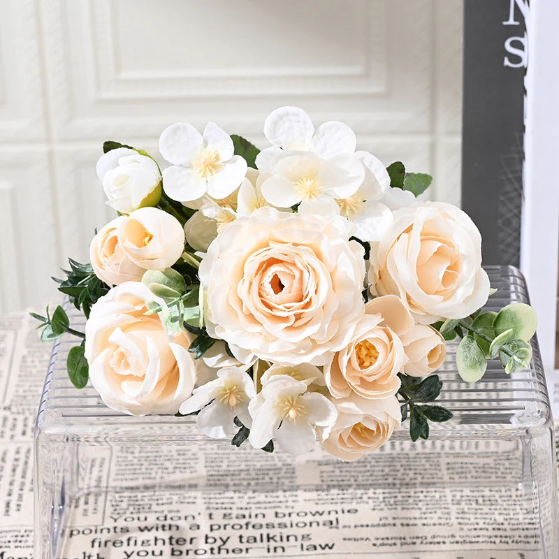 7 Heads Artificial Flowers Silk Peony Rose Hydrangea Bouquet Home Decorations Party Wedding Bride Fake Plants