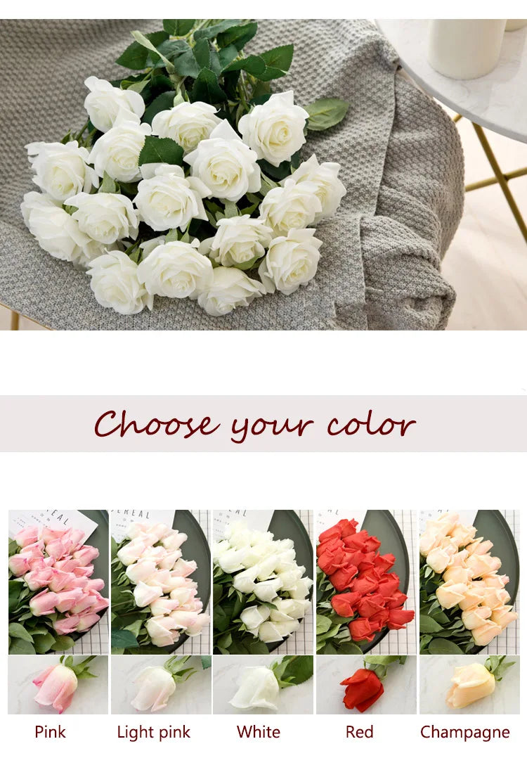 Latex Real Touch Rose Flowers, Kitchen, Birthday Party Decor, Home Decorations Branch, 12 PCs/Lot