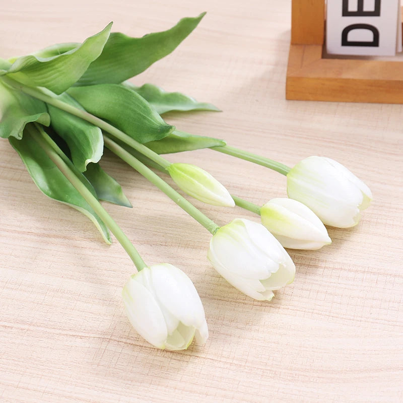 5pcs Artificial Tulips Flowers Real Touch Pink High Quality Luxury Silicone Fake Flower Home Room Wedding Decoration Bride Bouqu