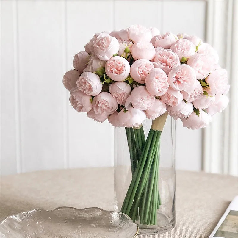 27Heads Peony Artificial Flowers for Home Vase DIY Decor Bride Rose Bouquet Wedding Party Centerpieces Decoration