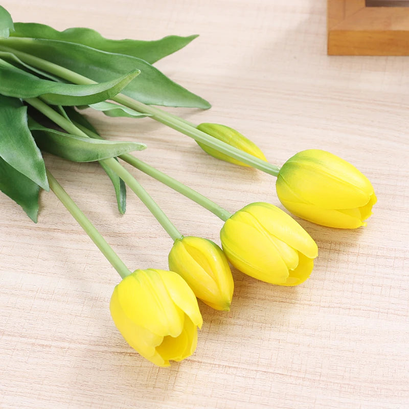 5pcs Artificial Tulips Flowers Real Touch Pink High Quality Luxury Silicone Fake Flower Home Room Wedding Decoration Bride Bouqu
