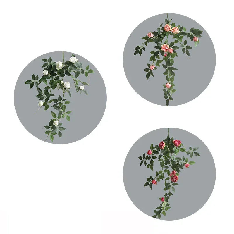 Rose flowers Crafted Hanging Plants Ivy Vine Leaves Greeny Chain Wall Home Room Garden Wedding Garland Outside Decoration