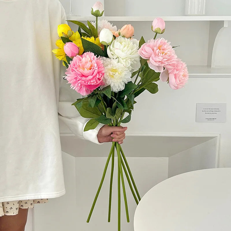 72CM 3-head Paeonia Peony Artificial Flowers Home Decoration Wedding Decoration Photography Props Lotus Silk Flowers