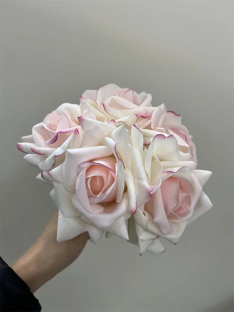 High-end 5Head Moisturizing Roses Artificial Flowers Real Touch Rose Bridal Bouquet Wedding Party Flower Arrangement Home Decor