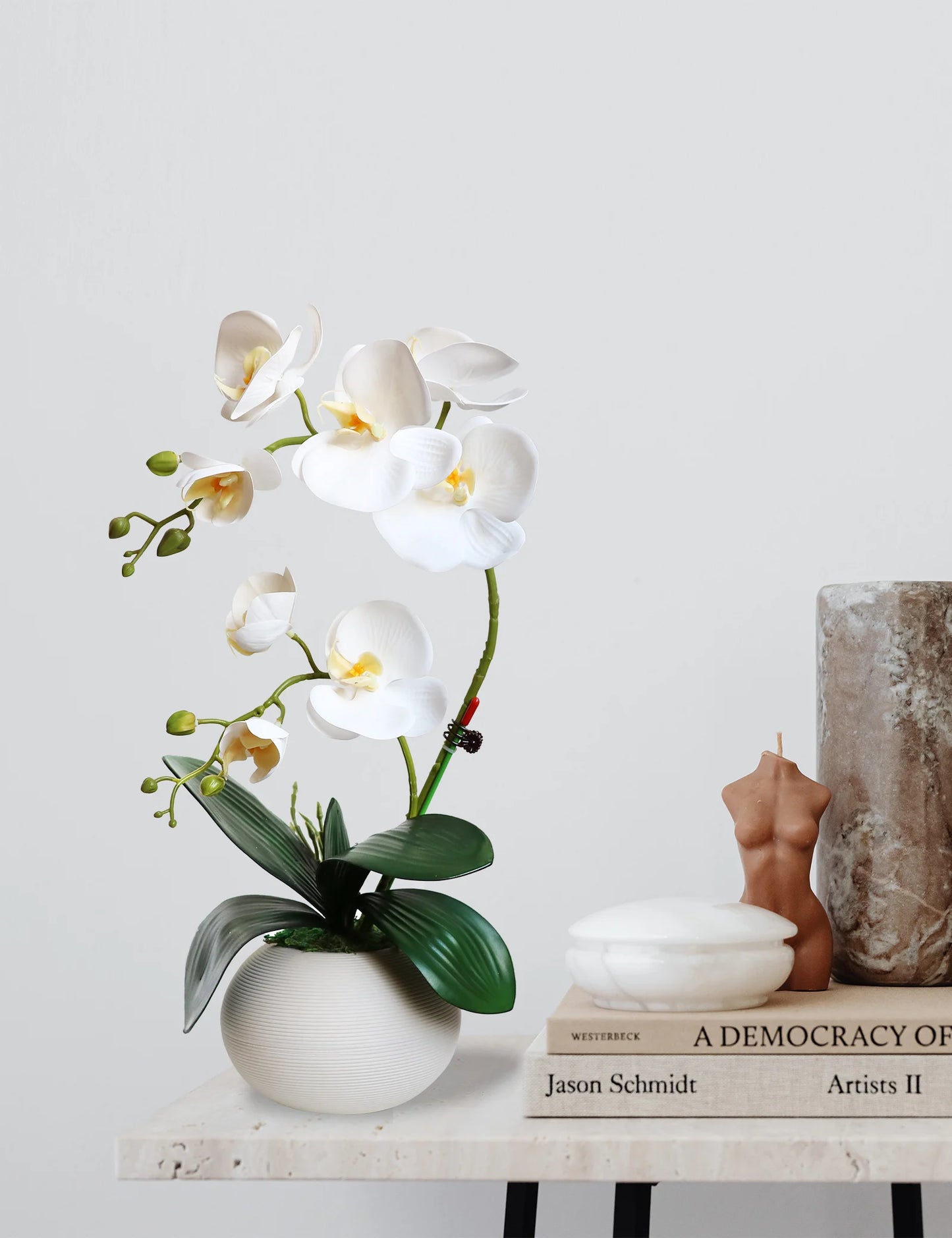 Real Touch White Orchid Artificial Flowers with Vase for Home Bathroom Decor Indoor Christmas Decorations