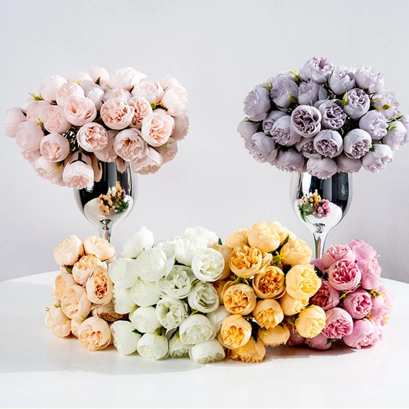 27Heads Peony Artificial Flowers for Home Vase DIY Decor Bride Rose Bouquet Wedding Party Centerpieces Decoration