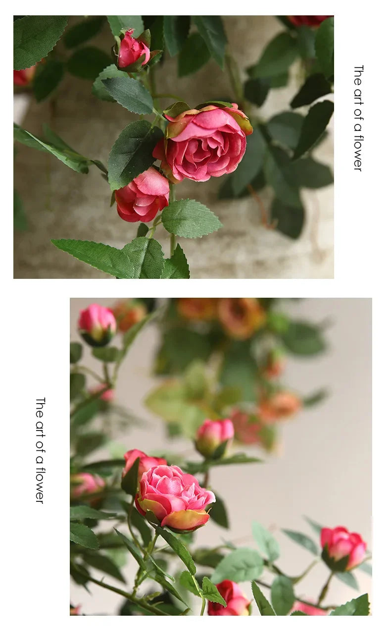 Rose flowers Crafted Hanging Plants Ivy Vine Leaves Greeny Chain Wall Home Room Garden Wedding Garland Outside Decoration