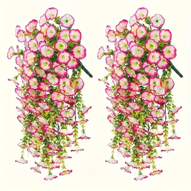 2pcs UV-Resistant Artificial Morning Glory & Eucalyptus Hanging Decor - Perfect for Home, Garden, Weddings | Versatile Outdoor
