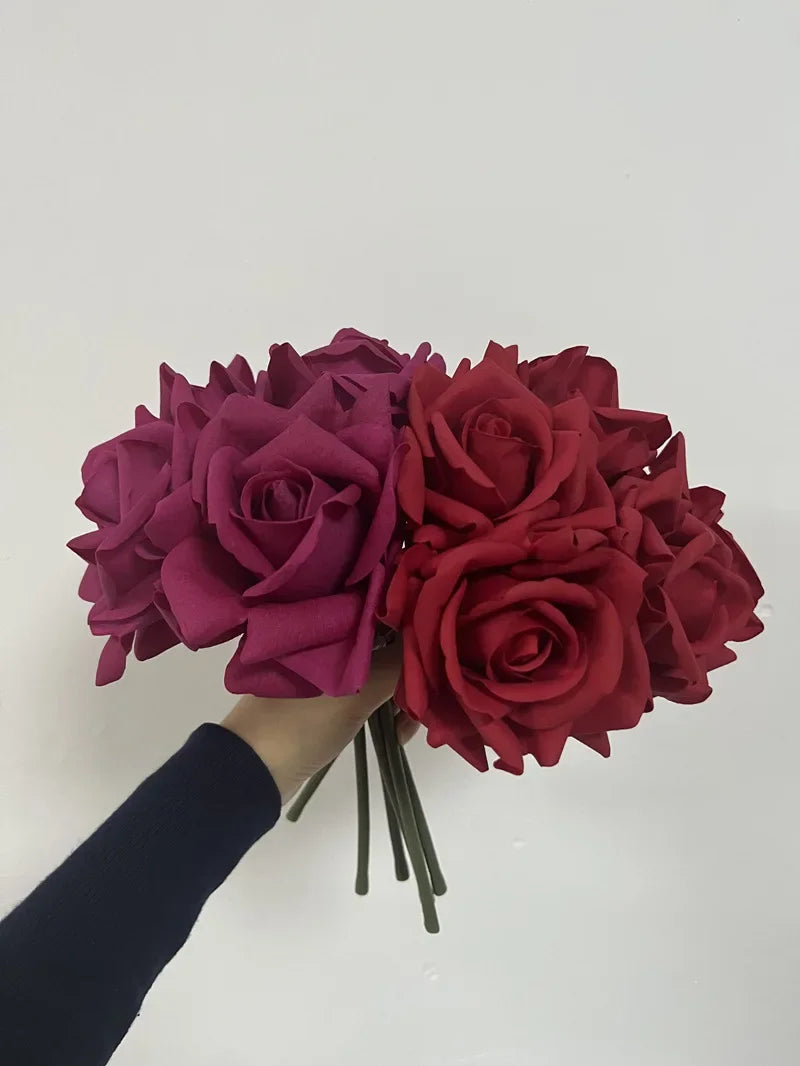 High-end 5Head Moisturizing Roses Artificial Flowers Real Touch Rose Bridal Bouquet Wedding Party Flower Arrangement Home Decor