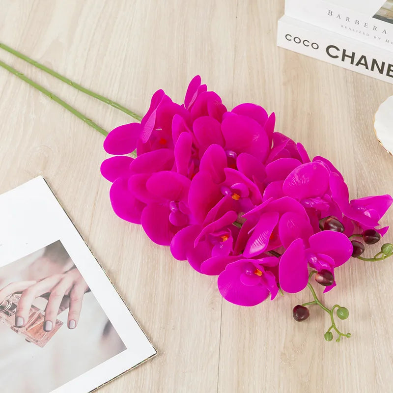 90CM 9-head Artificial Butterfly Orchid Artificial Flower with Adhesive Tape Orchid Home Decoration Living Room Placement