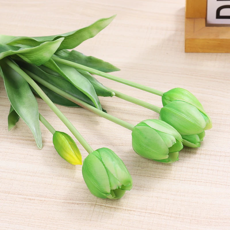 5pcs Artificial Tulips Flowers Real Touch Pink High Quality Luxury Silicone Fake Flower Home Room Wedding Decoration Bride Bouqu
