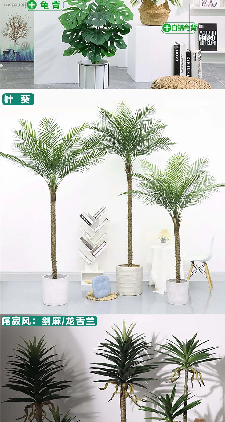 Large Artificial Palm Tree Tropical Fake Plants Green Plastic Palm Leafs Big Monstera Tree Branch For Home Garden Decor