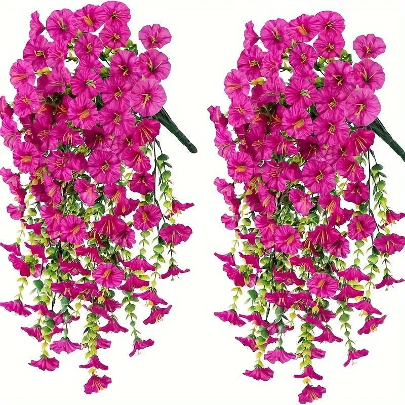 2pcs UV-Resistant Artificial Morning Glory & Eucalyptus Hanging Decor - Perfect for Home, Garden, Weddings | Versatile Outdoor