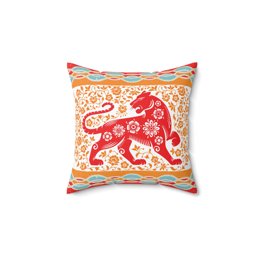 Vibrant Bohemian Tiger Decorative Pillow, Handmade Home Decor, Unique Gifts for Housewarming, Festival Comfort, Cozy Living