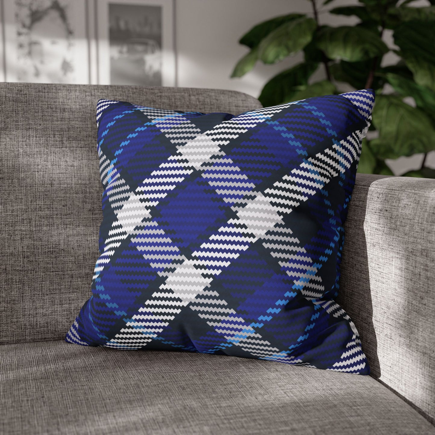 Blue Plaid Throw Pillowcase, Cozy Home Decor, Stylish Cushion for Living Room, Gift for Housewarming, Modern Accent Pillow