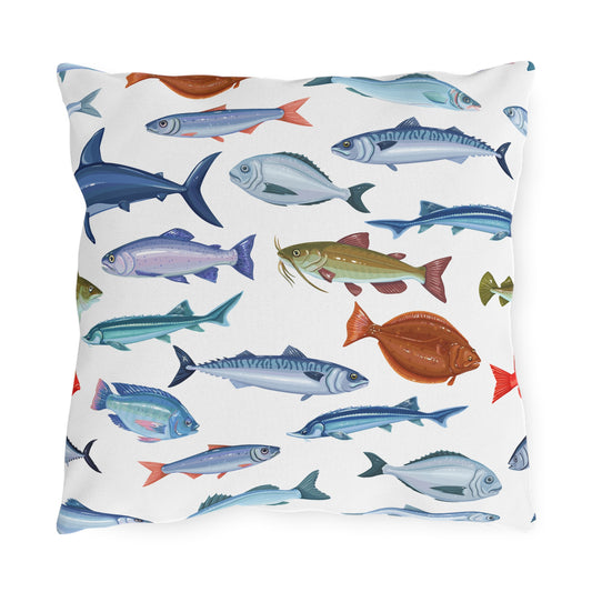 Outdoor Pillows - Nautical Fish & Patriotic Red White and Blue Plaid Cushions for Patio & Garden