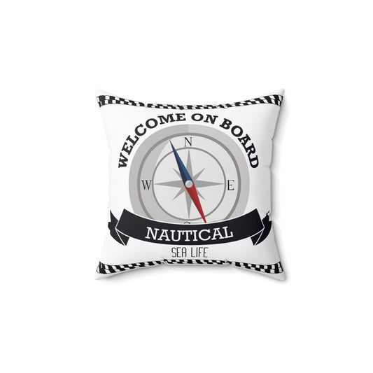 Welcome On Board Sea Life Fun Design with Matching Plaid Backside - Square Pillow