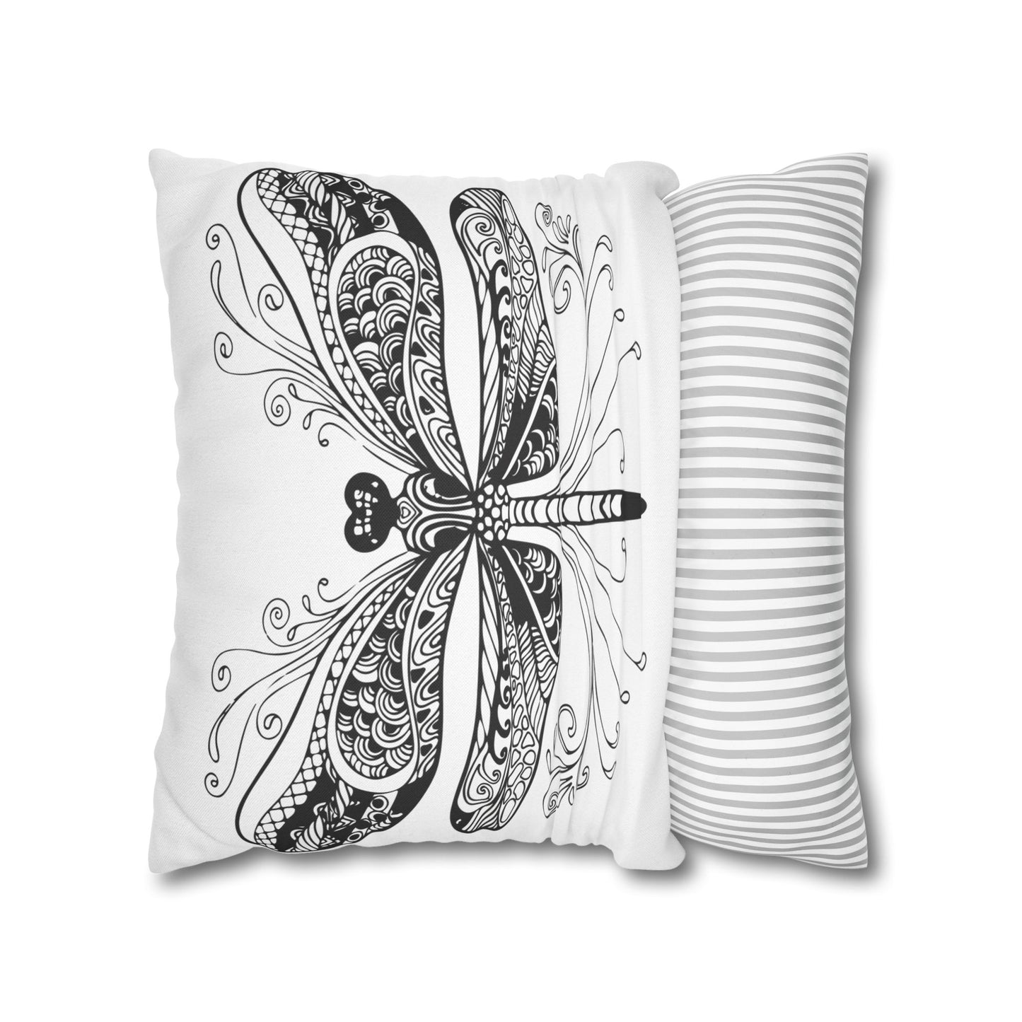 Elegant Black and White Dragonfly Pillowcase, Decorative Throw Pillow Cover, Modern Home Decor, Gift for Nature Lovers, Cozy Living Room Accent