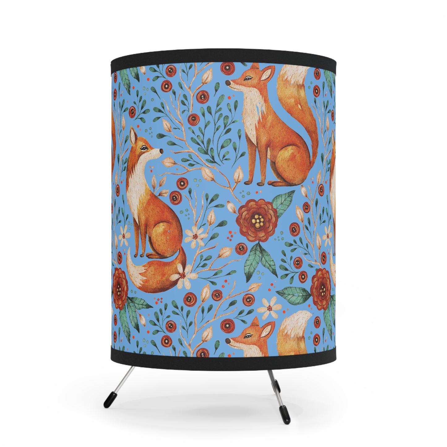 Whimsical Fox Tripod Lamp - High-Res Printed Shade for Cozy Decor