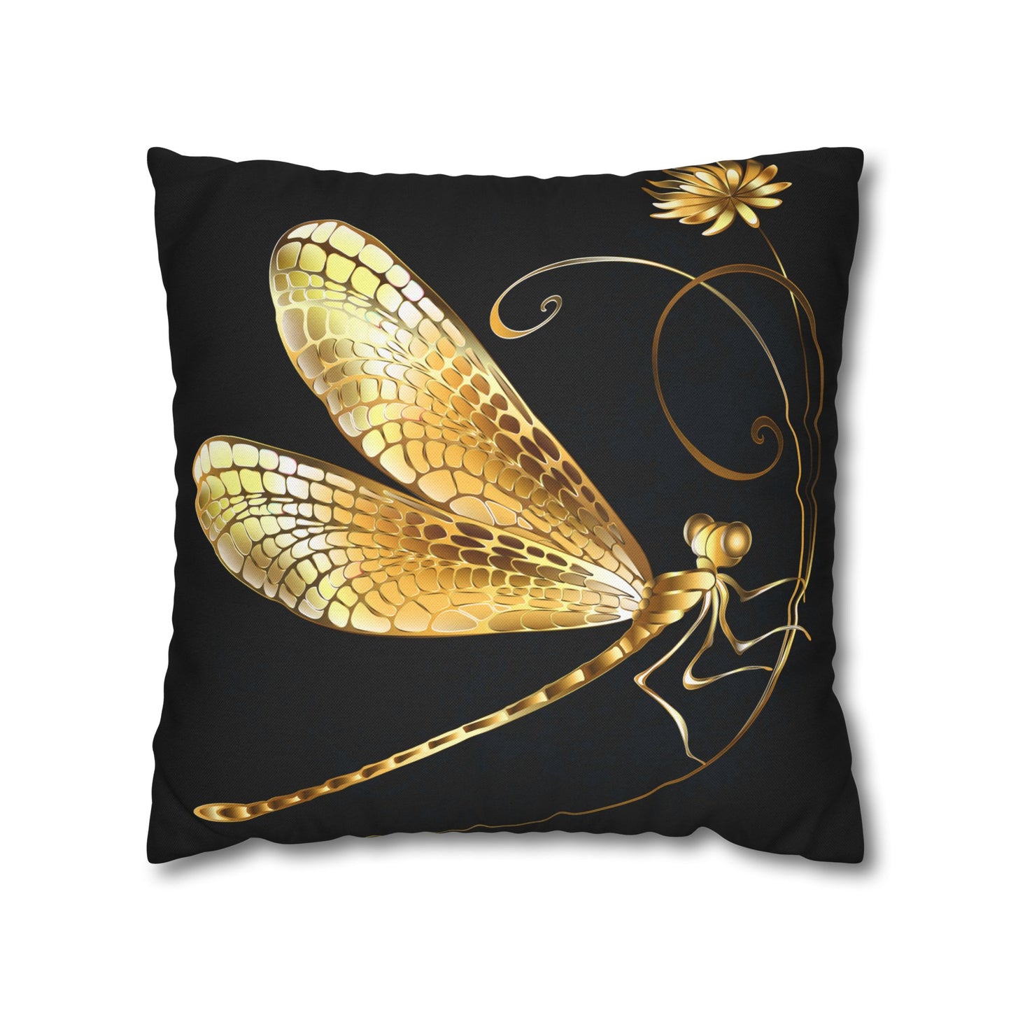 Elegant Gold Dragonfly Pillowcase, Home Decor, Butterfly Decor, Gift for Nature Lovers, Throw Pillow Cover