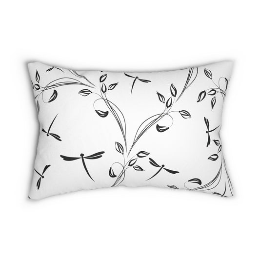 Botanical Black and White Dragonflies Lumbar Pillow - Cozy Home Decor, Floral Accent, Living Room Cushion, Gift for Her, Nature-Inspired Pillow