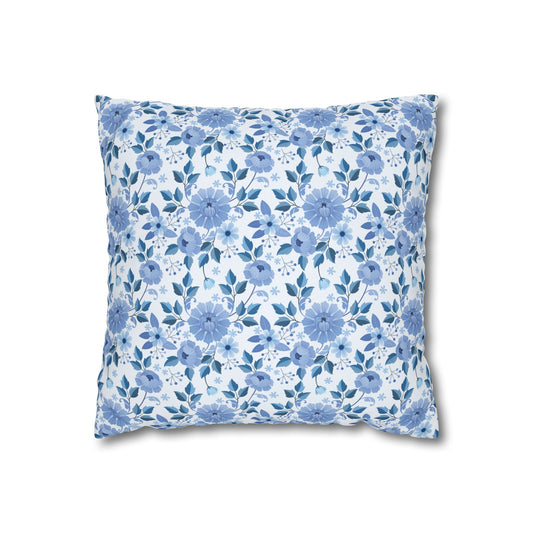 Floral Print Throw Pillowcase, Cozy Home Decor, Gift for Her, Accent Cushions, Living Room Comfort, Wedding Gift, Blue Flower Cushion