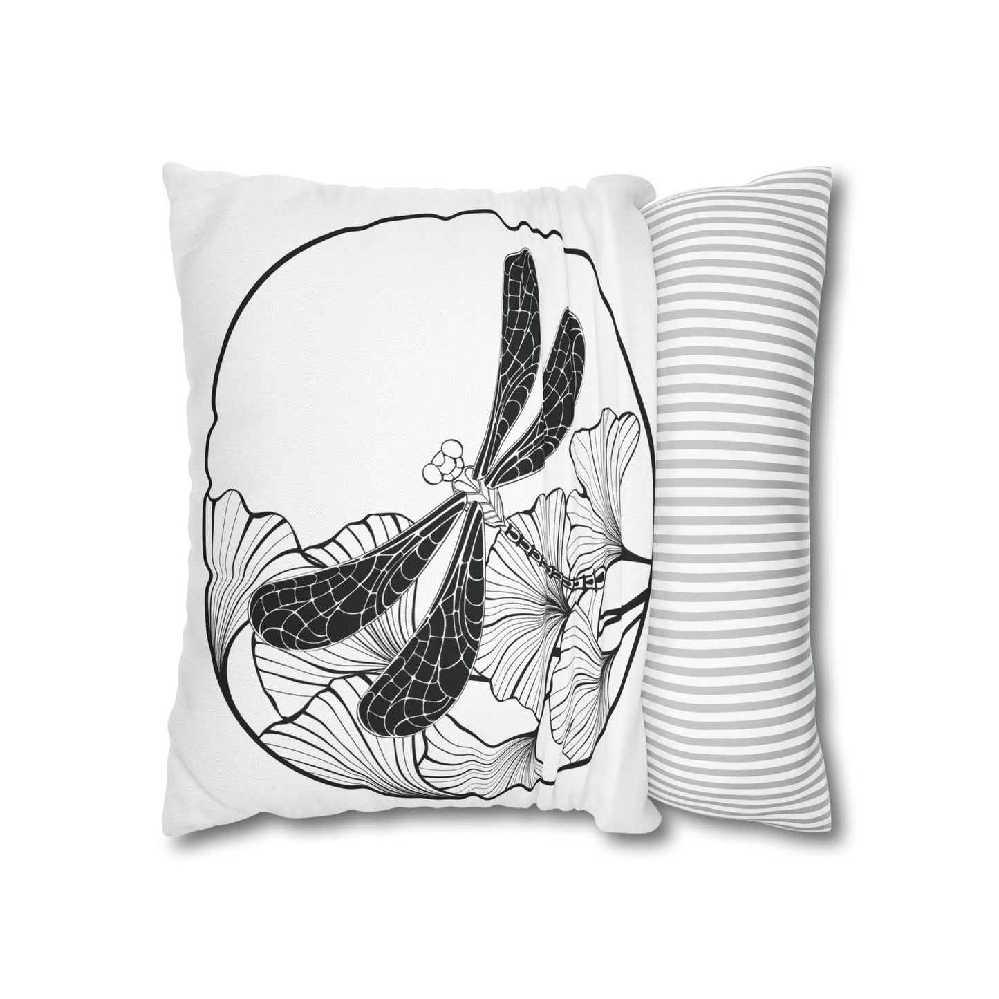 Chic Black and White Dragonfly Pillowcase, Home Decor, Floral Accent, Gift for Nature Lovers, Modern Bedroom, Relaxing Atmosphere