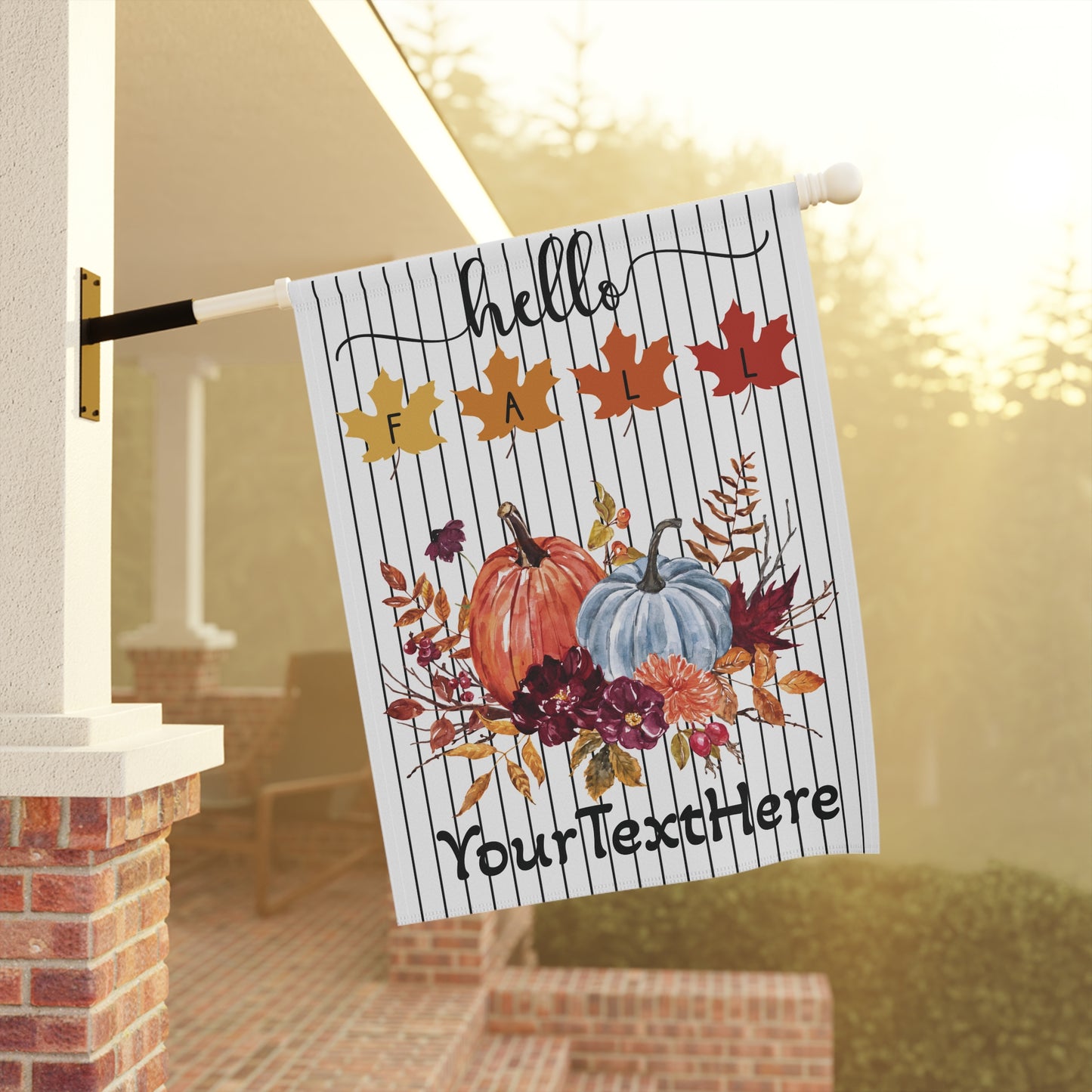 Fall Foliage Garden Banner, Autumn Welcome Flag, Floral House Decoration, Personalized Pumpkin Sign, Outdoor Seasonal Decor