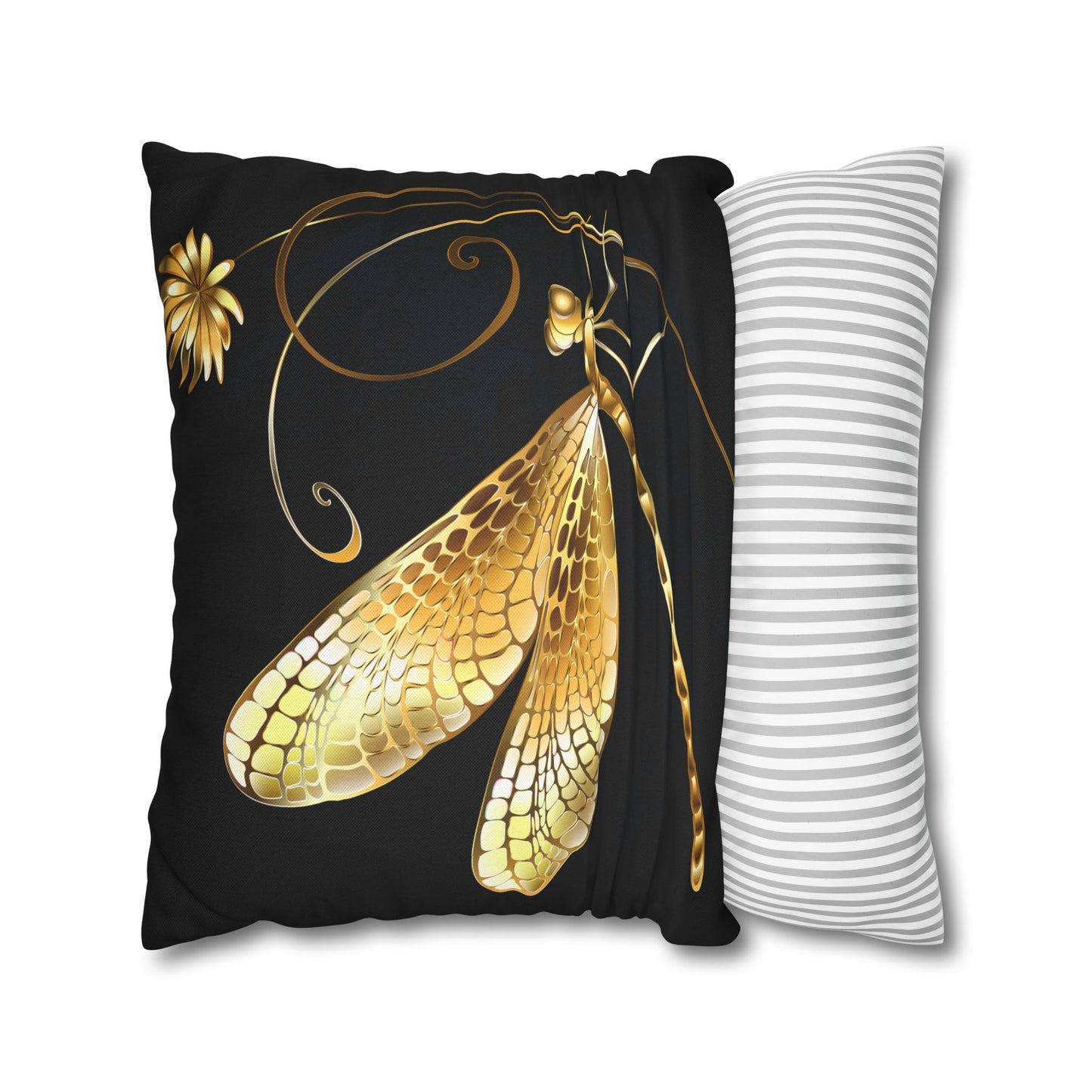 Elegant Gold Dragonfly Pillowcase, Home Decor, Butterfly Decor, Gift for Nature Lovers, Throw Pillow Cover