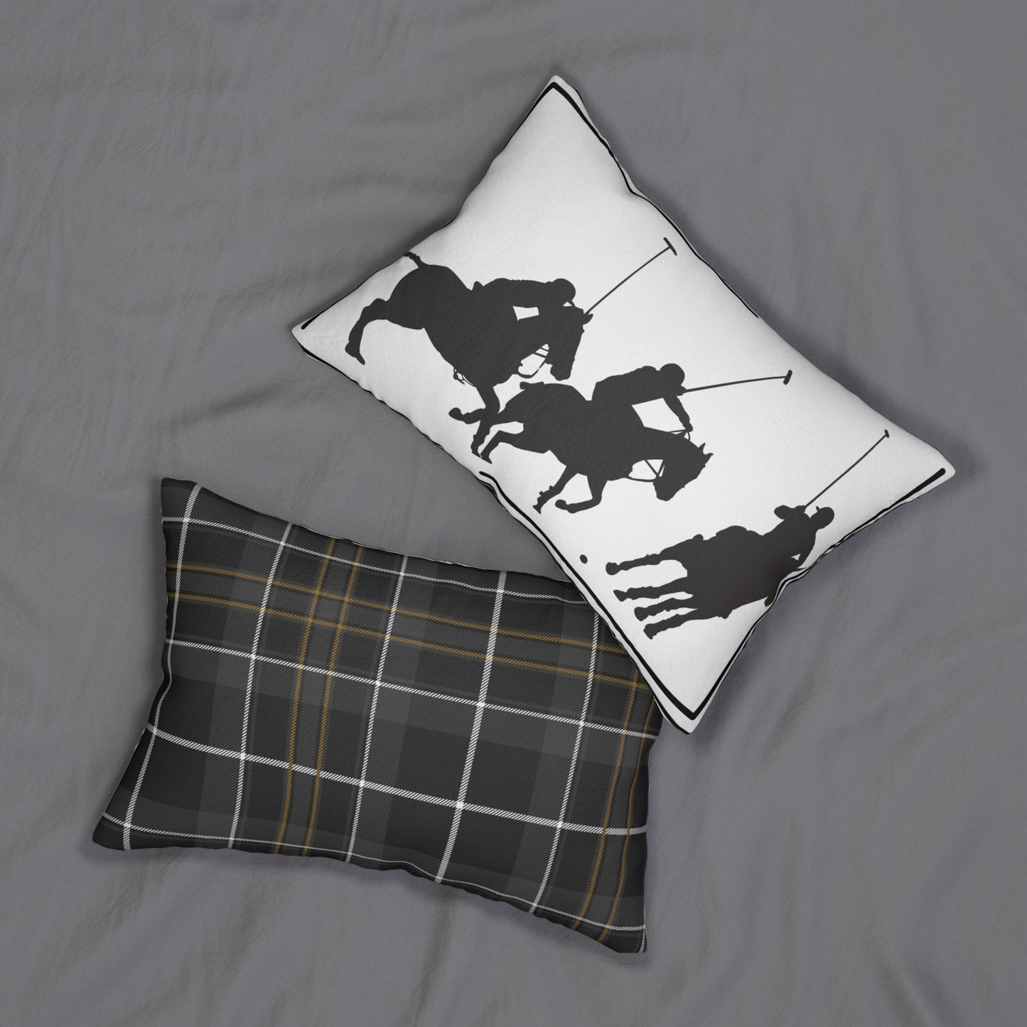 Elegant Lumbar Pillow | Stylish Home Decor | Horse Polo & Plaid Patterns | Ideal for Living Room, Bedroom, Gifts, Holidays, Housewarming