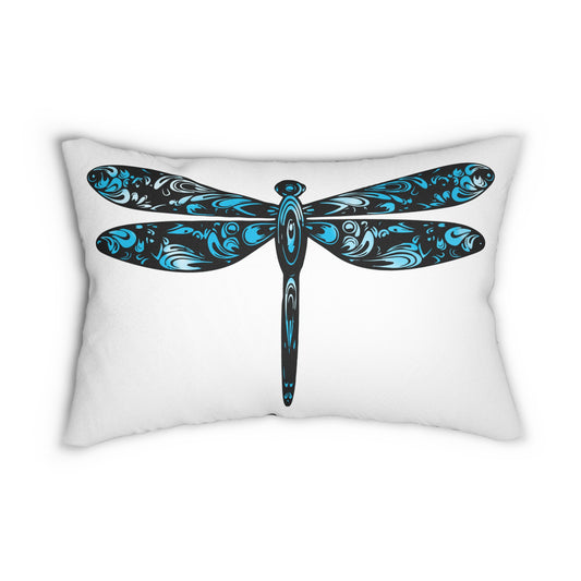 Vibrant Lumbar Pillow with Dragonfly and Geometric Patterns, Decorative Throw Pillow, Home Decor, Gift for Nature Lovers, Couch Accent