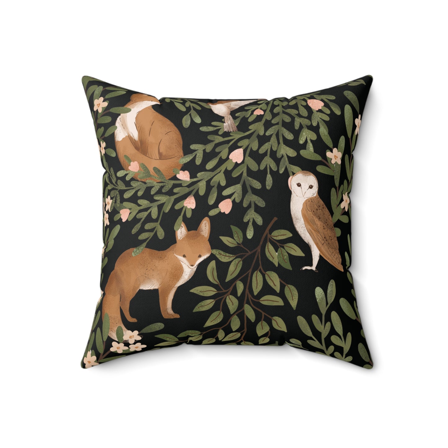 Little Fox & Owl – Woodland Charm of Spun Polyester Square Pillow