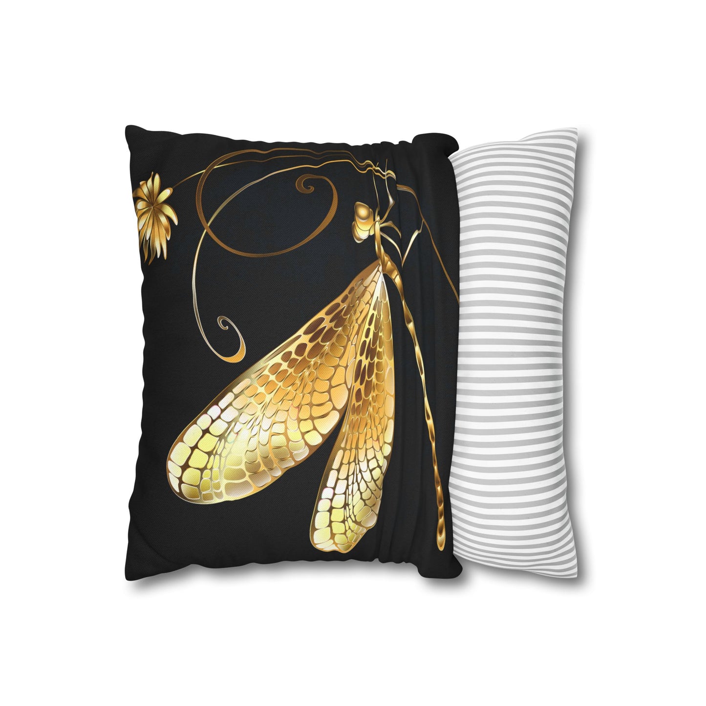 Elegant Gold Dragonfly Pillowcase, Home Decor, Butterfly Decor, Gift for Nature Lovers, Throw Pillow Cover