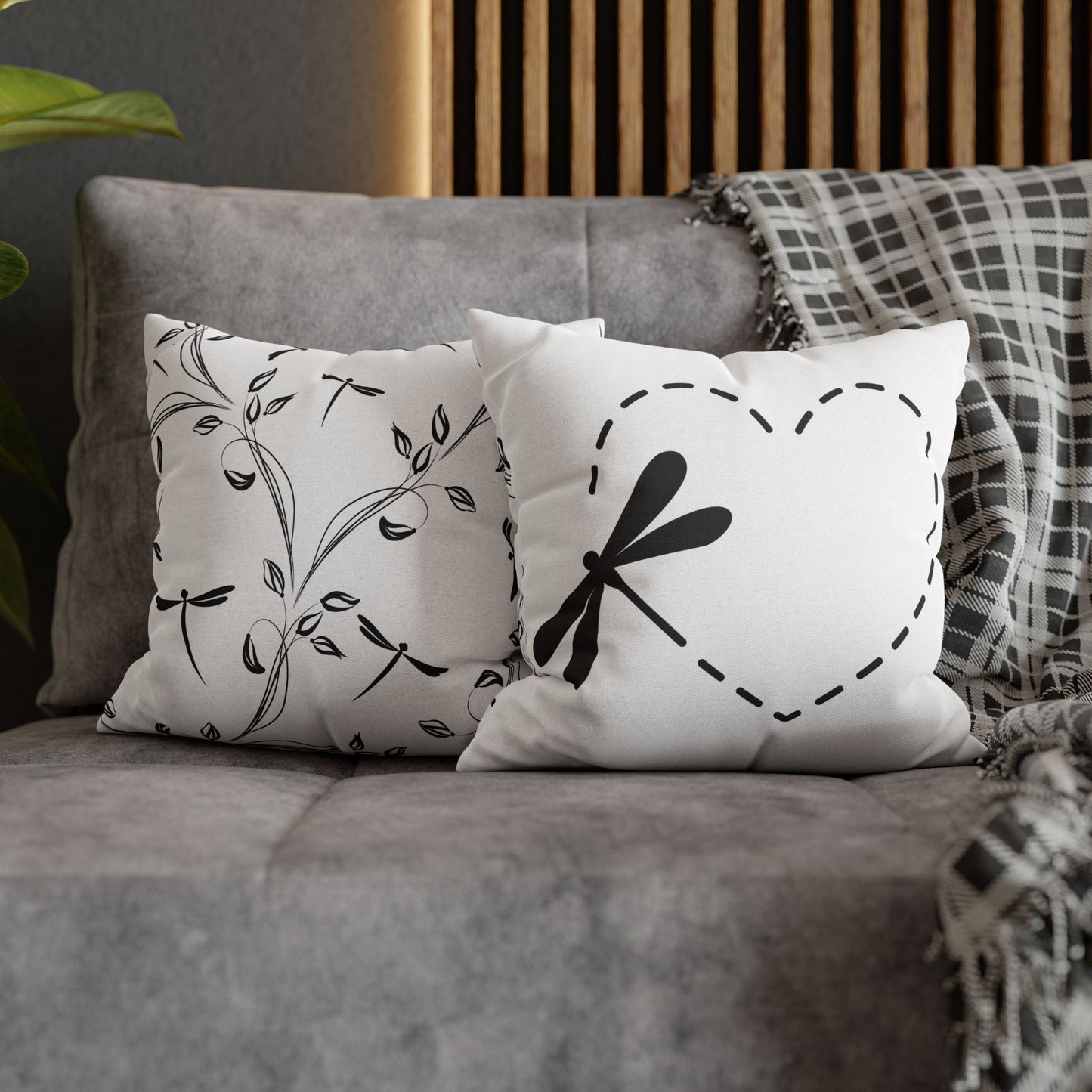 Charming Black and White Loving Heart Dragonfly Pillowcase - Cozy Home Decor, Modern Accent, Gift for Nature Lovers, Spring Vibes, Mother's Day