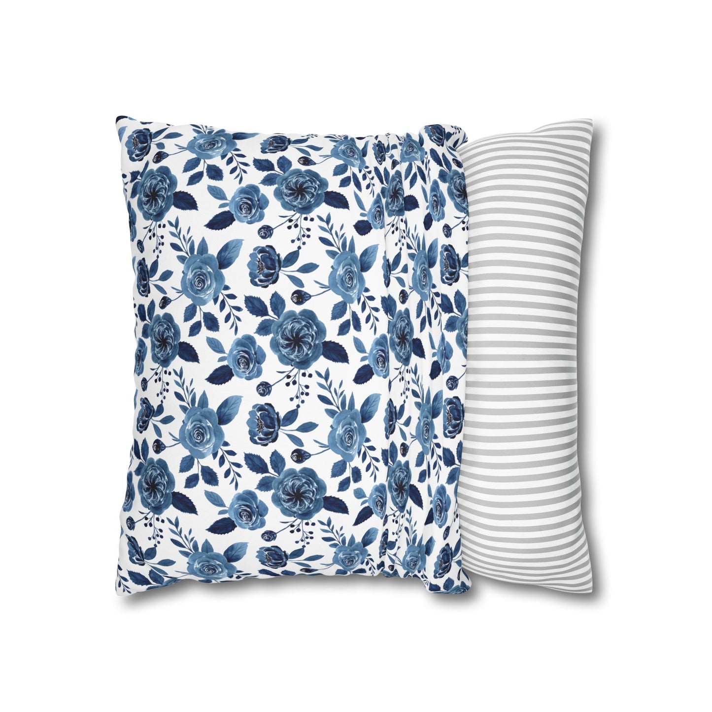 Floral Blue Canvas Pillowcase, Decorative Cushion Cover for Home Decor, Gifts for Her, Throw Pillow Cover, Cozy Living Room Accent