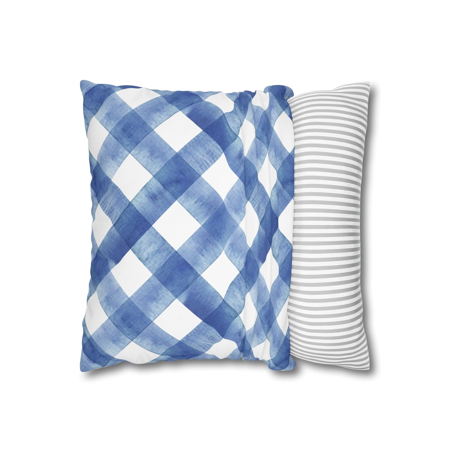 Blue Plaid Poly Canvas Pillowcase, Cozy Home Decor, Farmhouse Cushion, Throw Pillow Cover, Gift for Homeowners