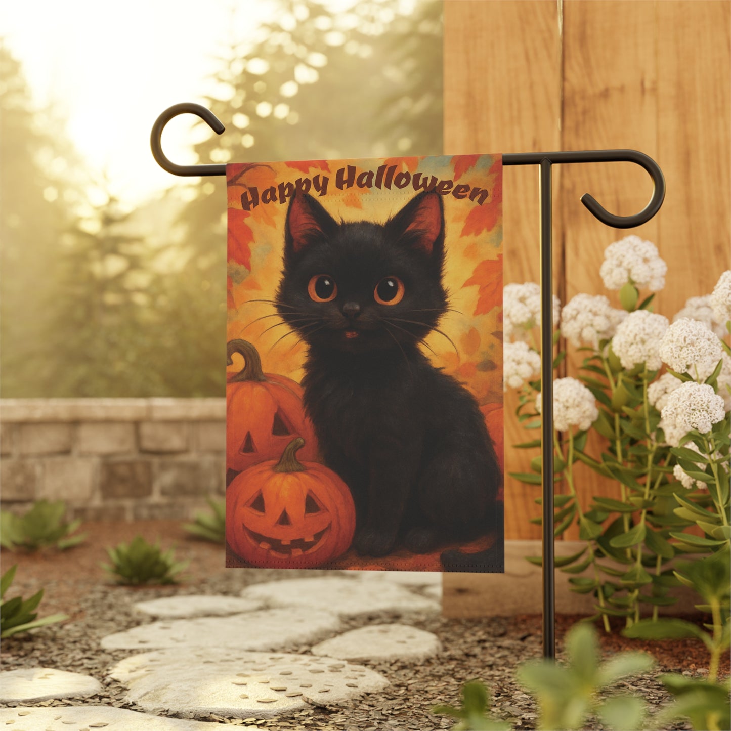 Halloween Cat Garden Banner, Spooky Outdoor Decor, Seasonal Home Accent, Fall Decoration, Perfect for Halloween Celebrations