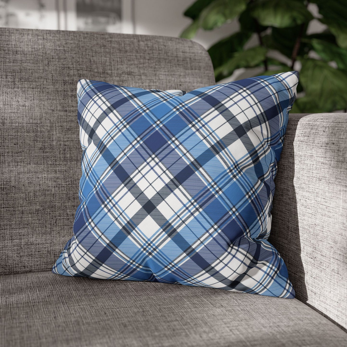 Plaid Decorative Pillowcase Cover, Cozy Home Accent, Throw Pillow, Bedroom Decor, Gifts for Him, Holidays, Blue Check Pattern